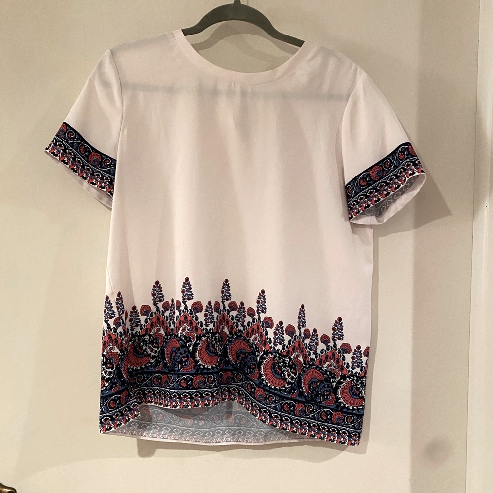 LOFT White and Blue Paisley Blouse
